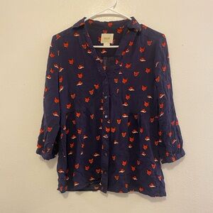 Maeve Anthropologie purple Blouse with Fox Print
